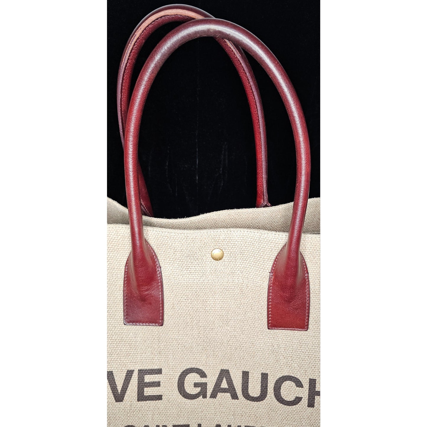 Saint Laurent Rive Gauche tote bag in natural linen and dark brown calfskin leather
