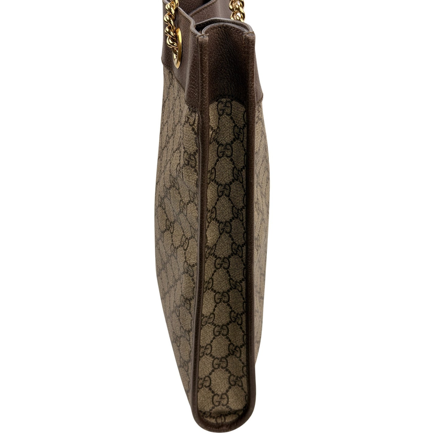 Gucci Rajah Large Tote Bag in GG Supreme canvas, featuring a tiger head detail and chain straps