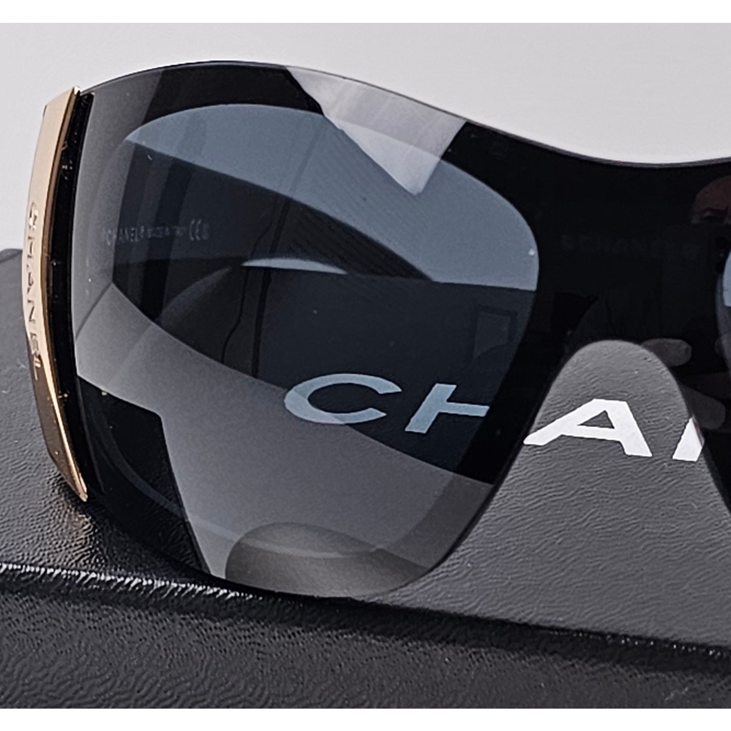 Chanel black 6009 Shield Sunglasses with gold detail