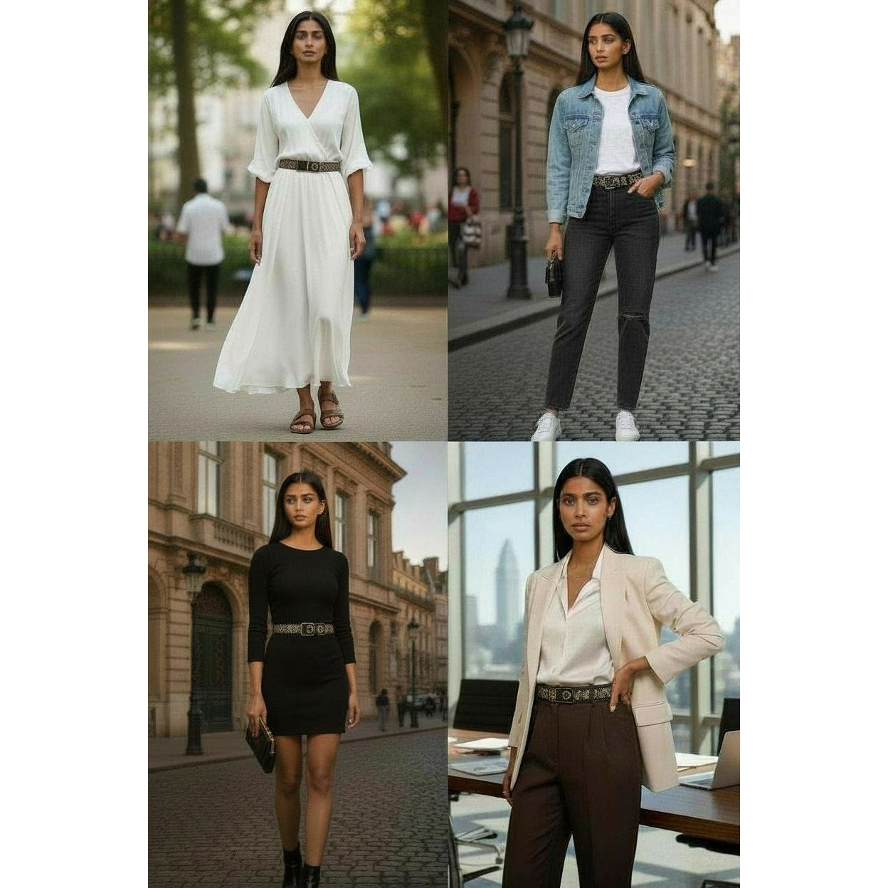 Christian Dior Vintage Women's Belt in Brown Leather/Canvas with a gold-tone CD buckle.