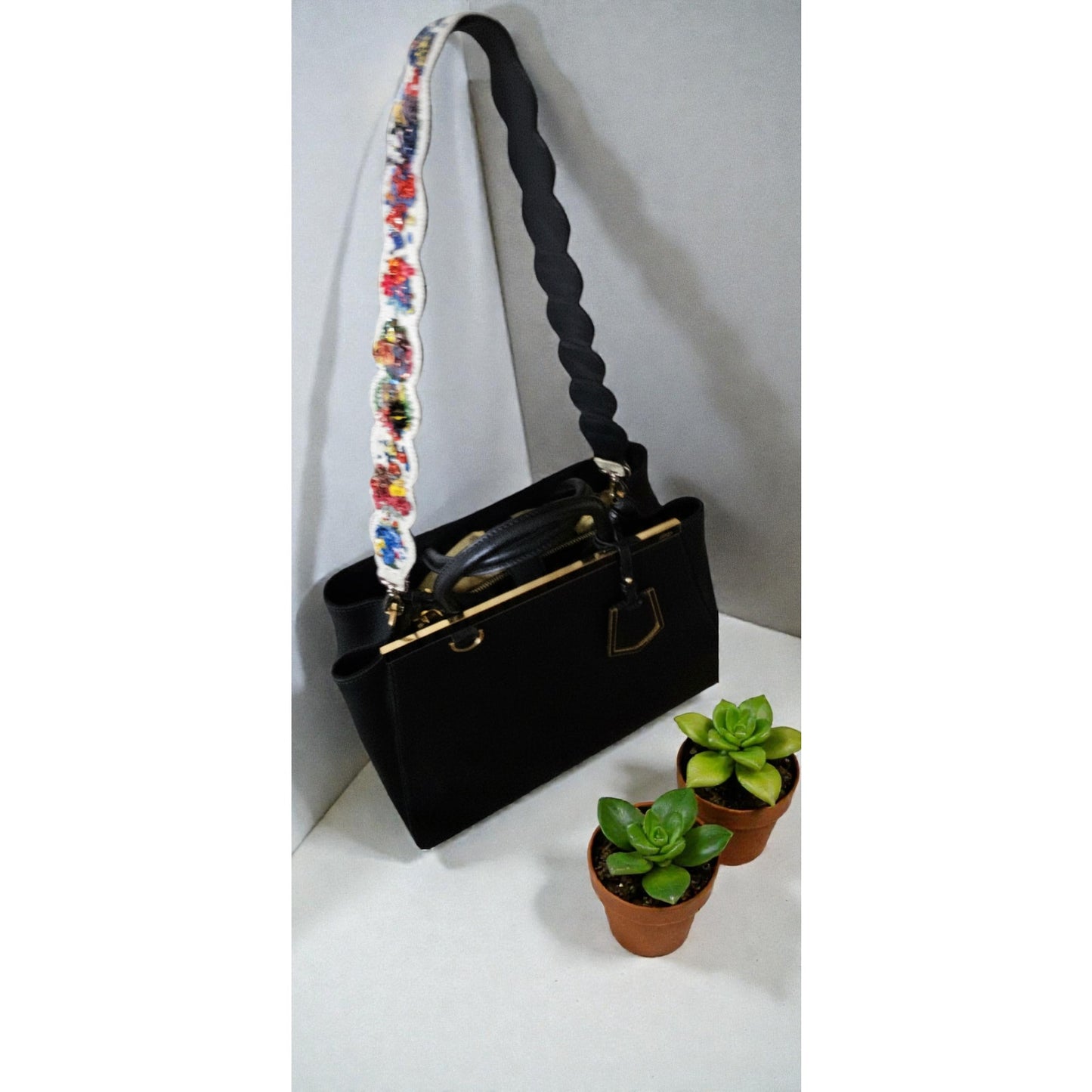Fendi Multicolor Embroidered Beads Floral Shoulder Strap / Guitar Strap