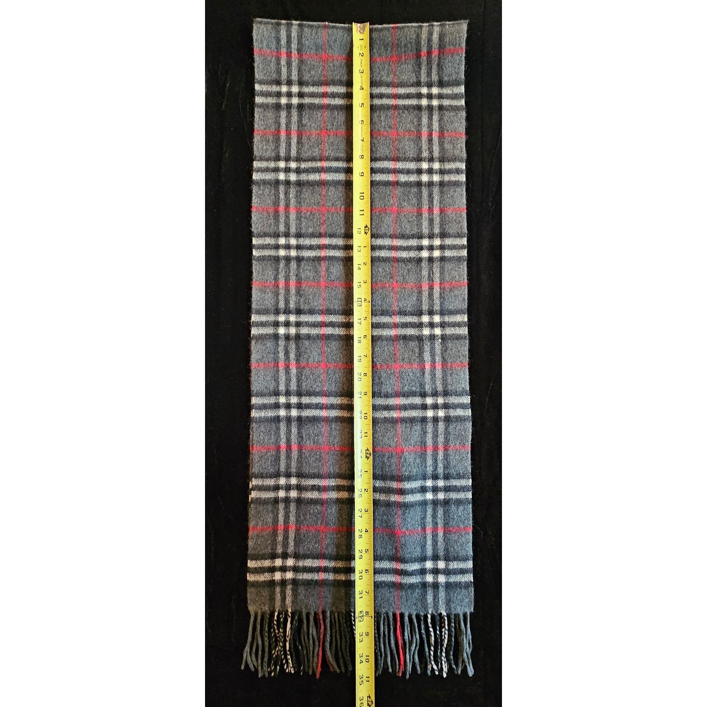 BURBERRYs of London 100% Cashmere Scarf Shawl Nova Check Grey Vintage Made in England