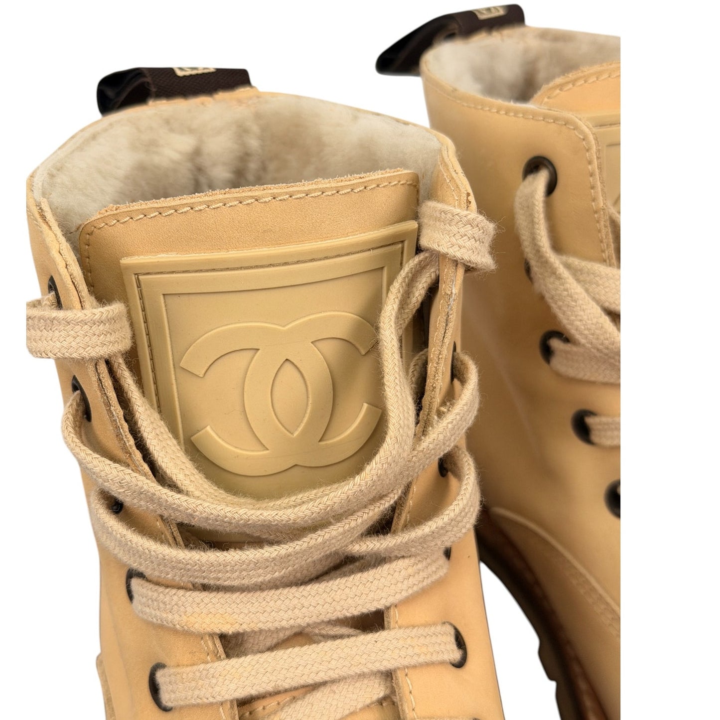 Chanel lace-up ankle boots Beige Sz 36