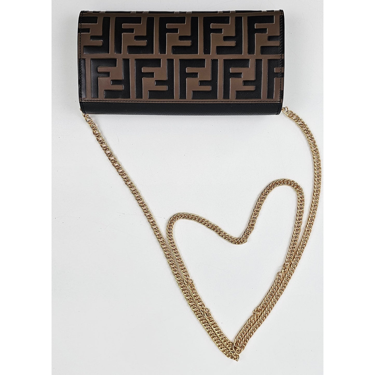 F is Fendi Continental Wallet on Chain Zucca Embossed Leather