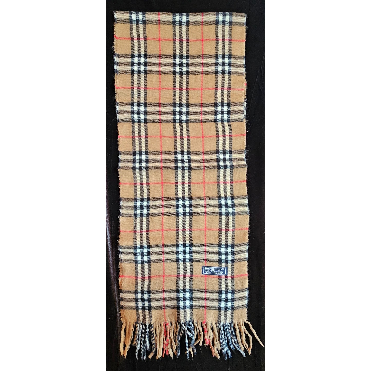 BURBERRYs of London 100% Lambswool BEIGE Scarf Shawl Nova Check Vintage Made In England