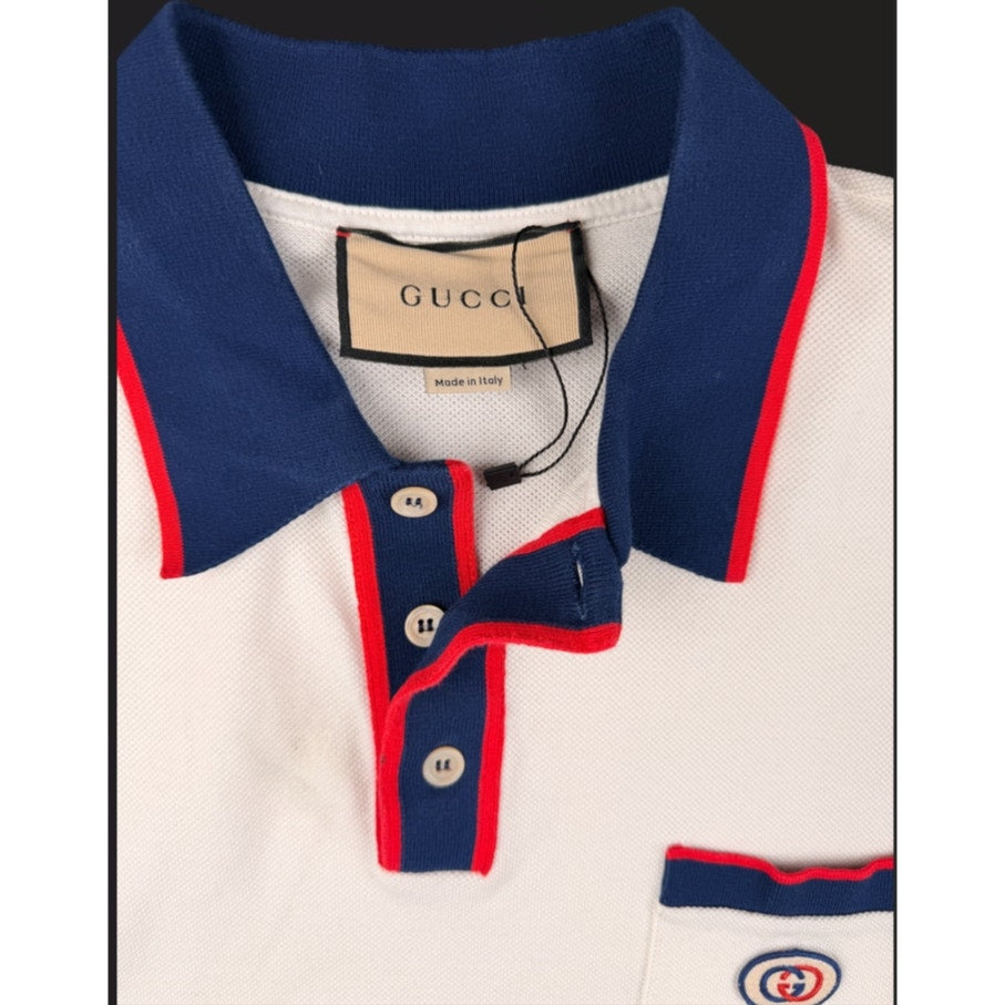 Gucci Cotton Piquet Polo with Interlocking G patch Sz Large
