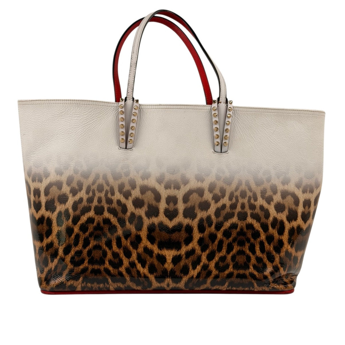 Christian Louboutin Calfskin Degrade Leopard Print Spikes East West Cabata Tote White Multi