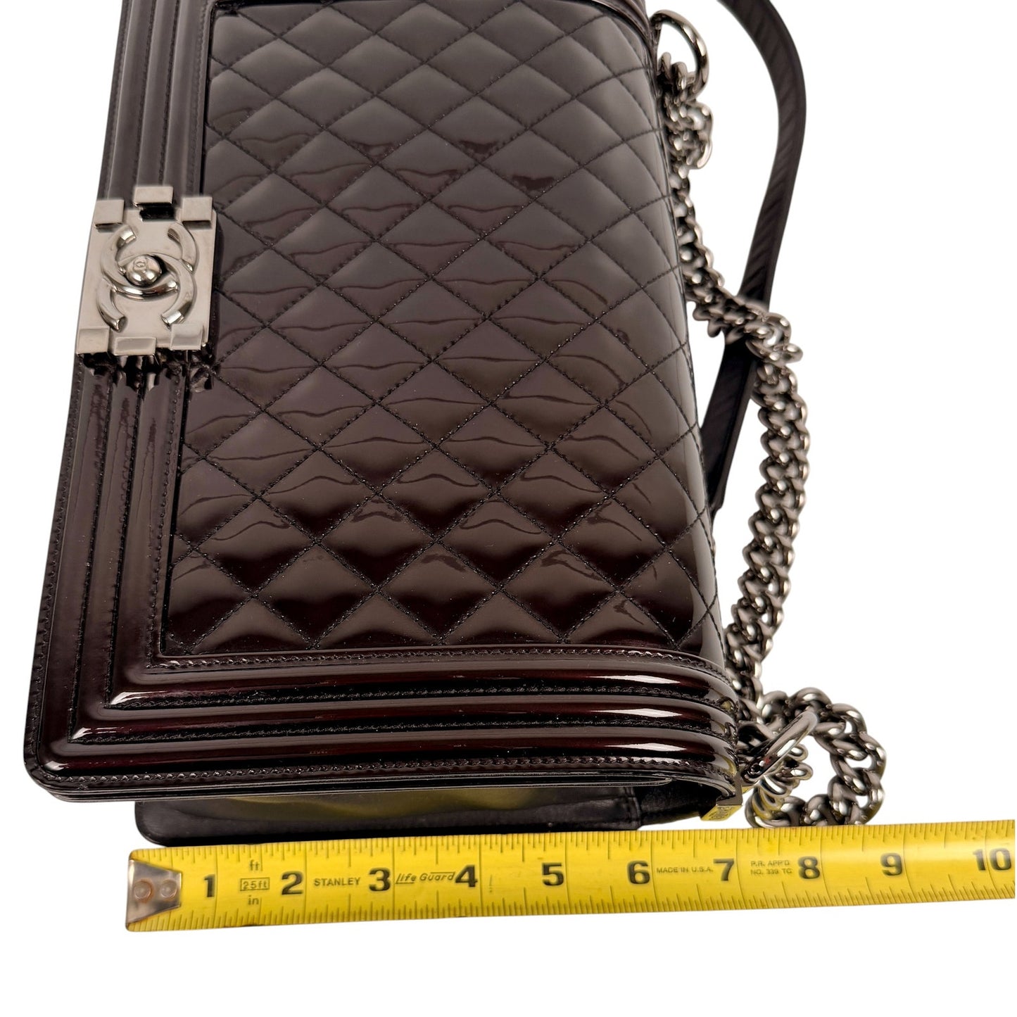 Chanel Boy New Medium Flap Bag in a Brown Patent Leather with Silver-Tone Hardware