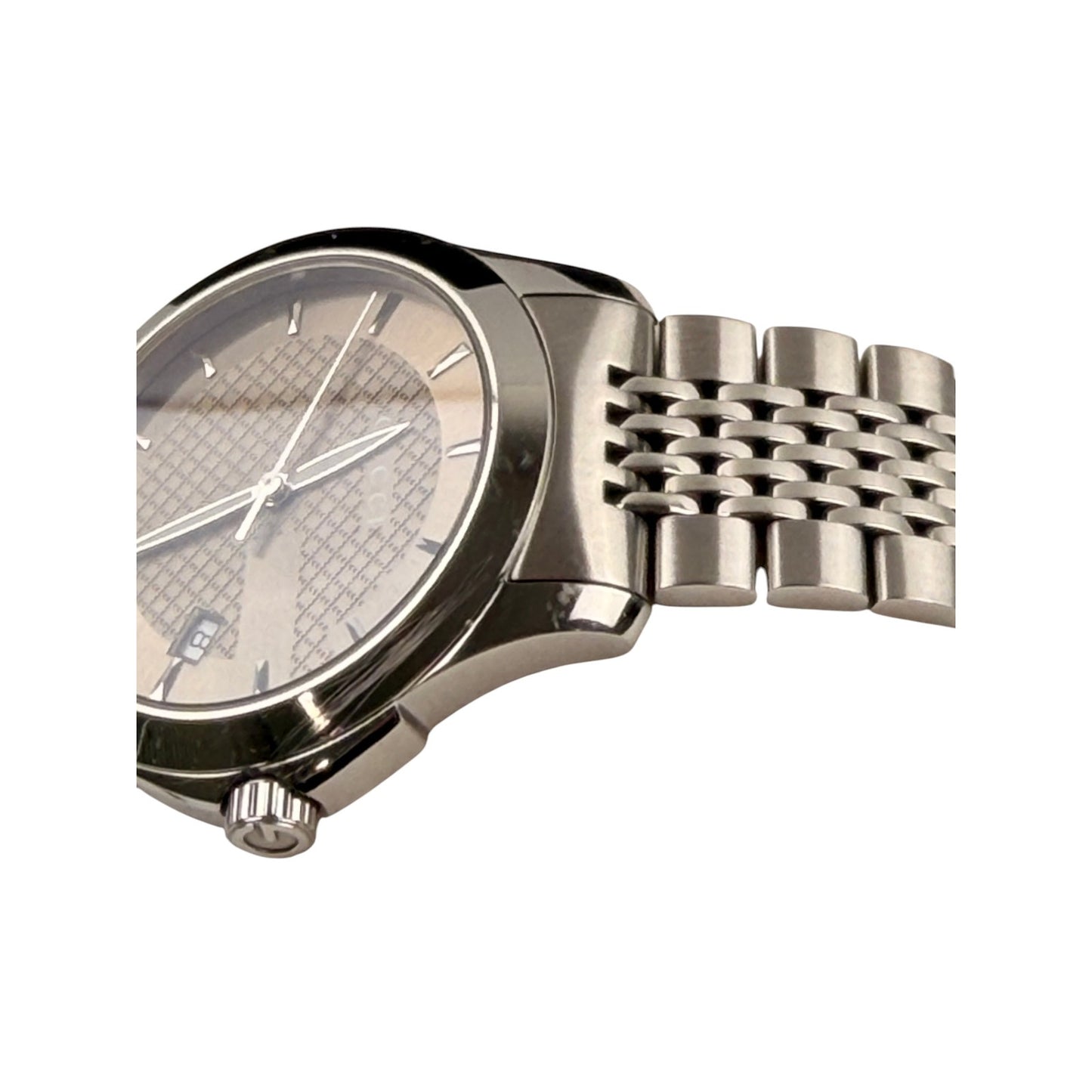 GUCCI G timeless 126.4 Date Gold Dial Silver Metal Band Men's watch Stainless Steel Water Resistant