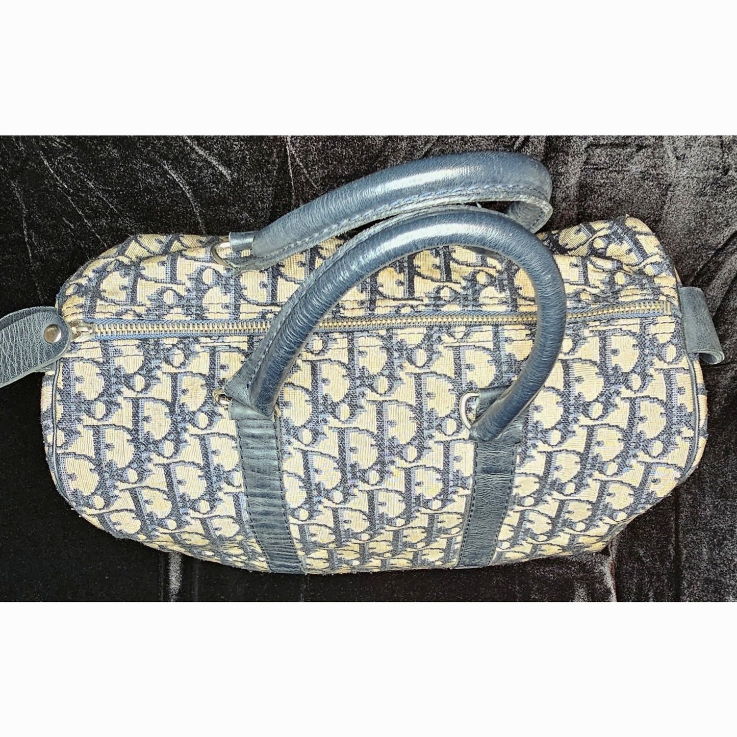 Christian Dior Vintage  Trotter Boston bag in navy blue canvas with leather trim