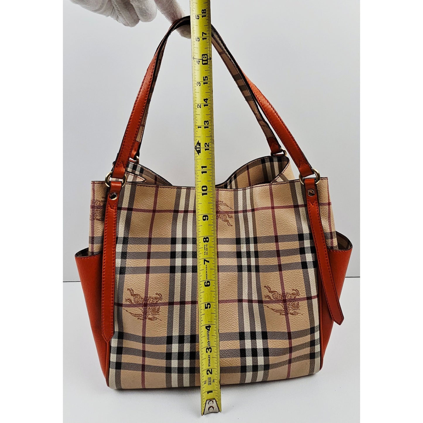 Burberry Orange Leather Haymarket Check Coated Canvas Canterbury Tote Bag