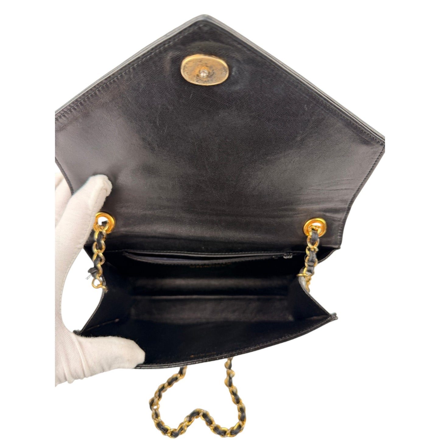 Chanel  Vintage CC Black Patent Envelope Flap Bag