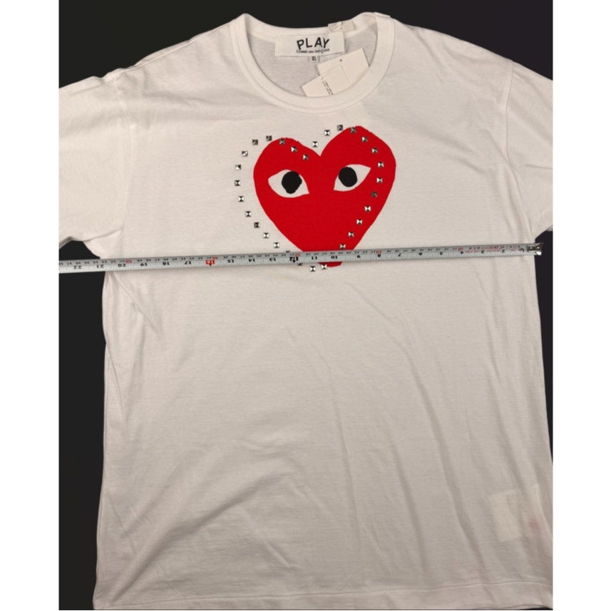 Comme des Garçons PLAY studded heart t-shirt in white Unisex XL NWT