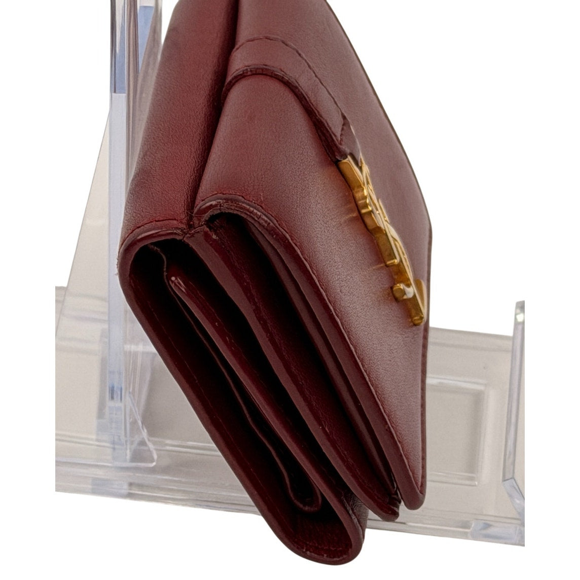 Saint Laurent Fold Pursee Tiny Compact Wallet YSL Bordeaux Leather