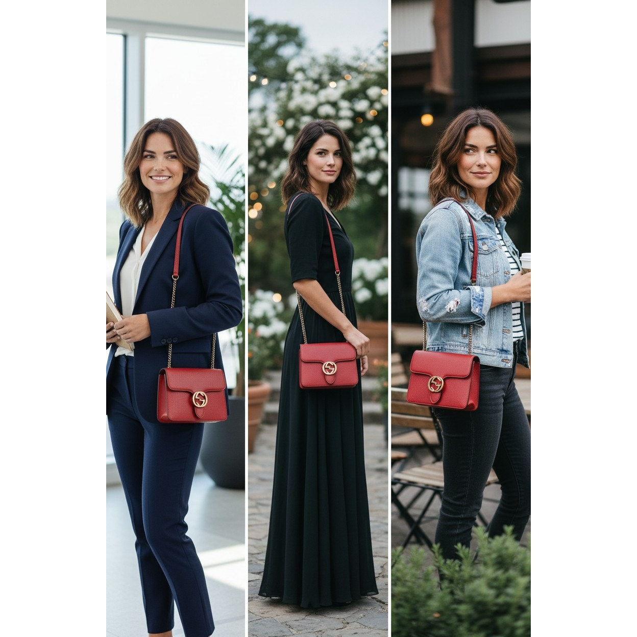 Gucci Interlocking G Leather Shoulder Bag Red