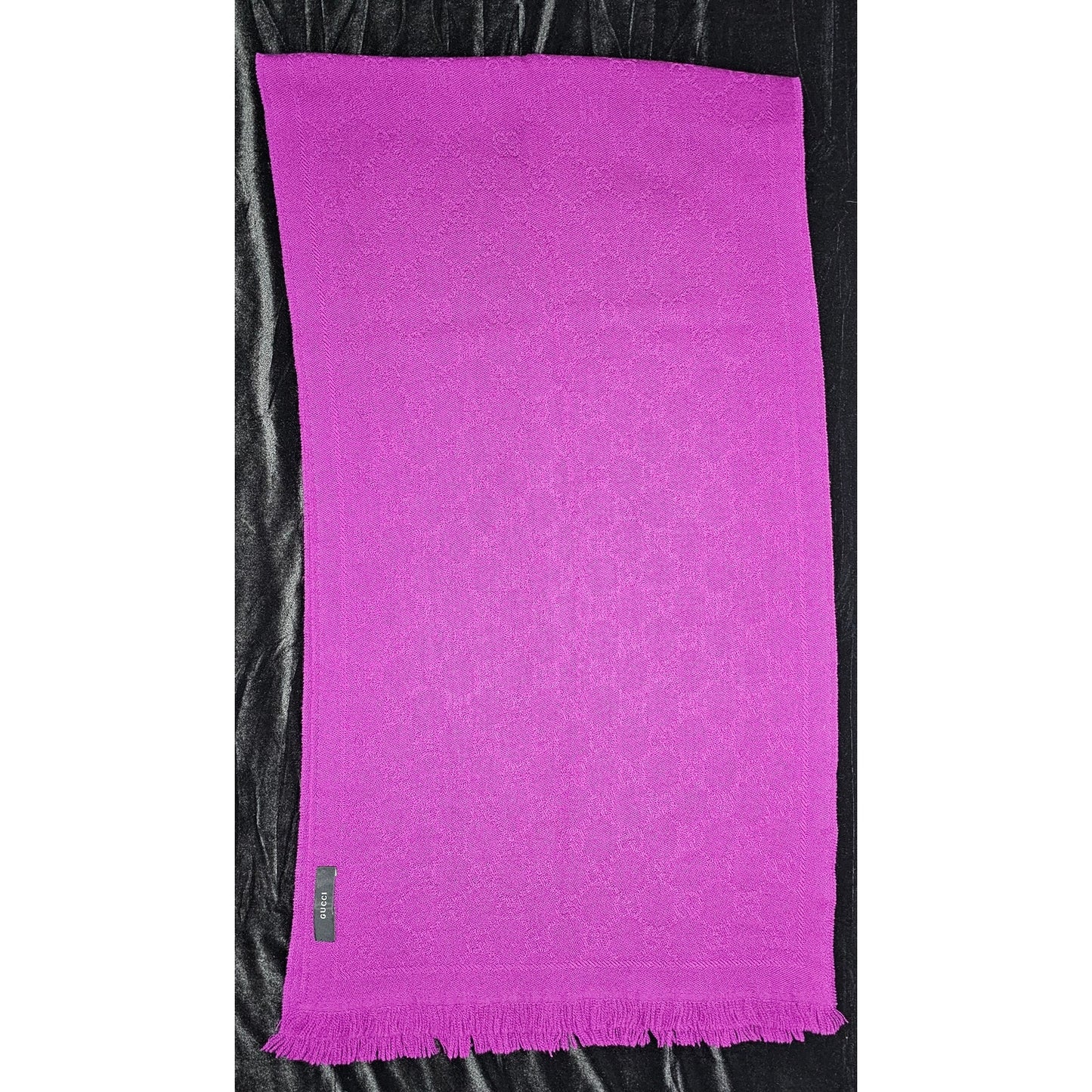 Gucci Muffler Stole Wool GG Pattern Fringe Purple