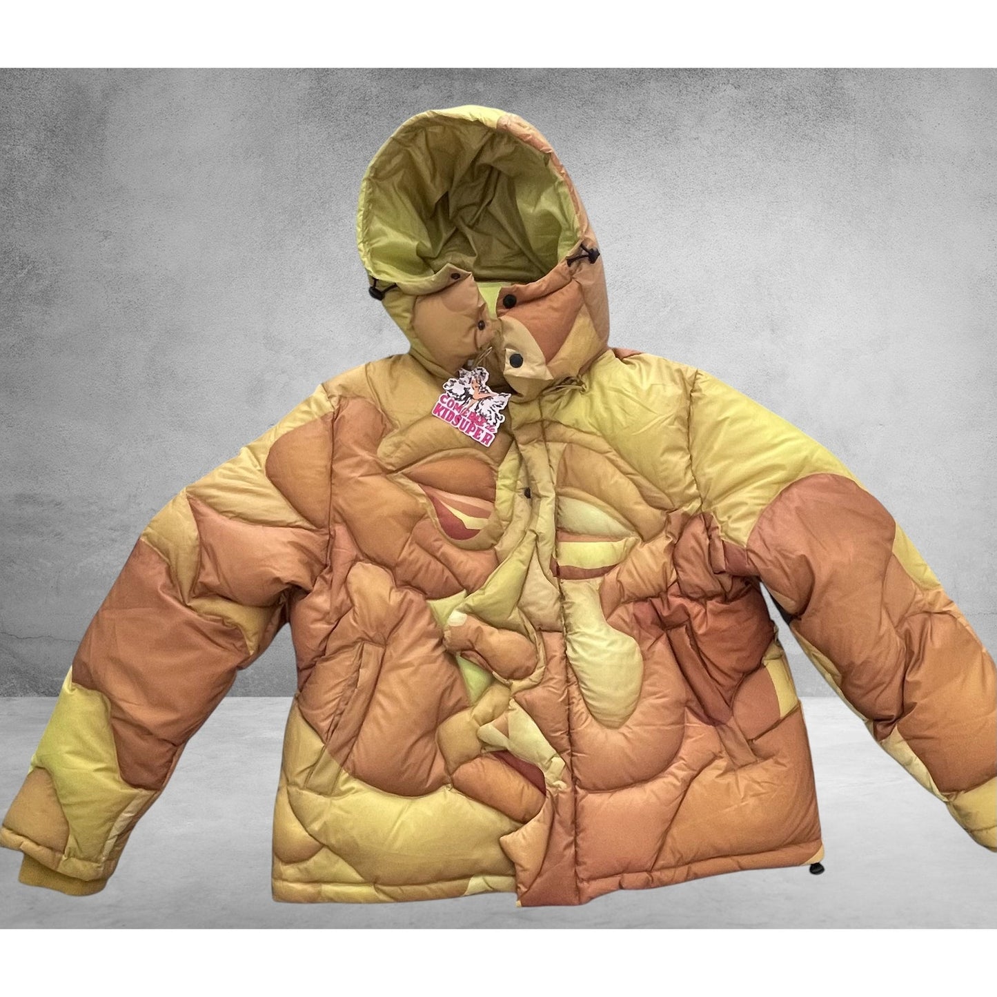 KidSuper Kissing Puffer Gold with Detachable Hood