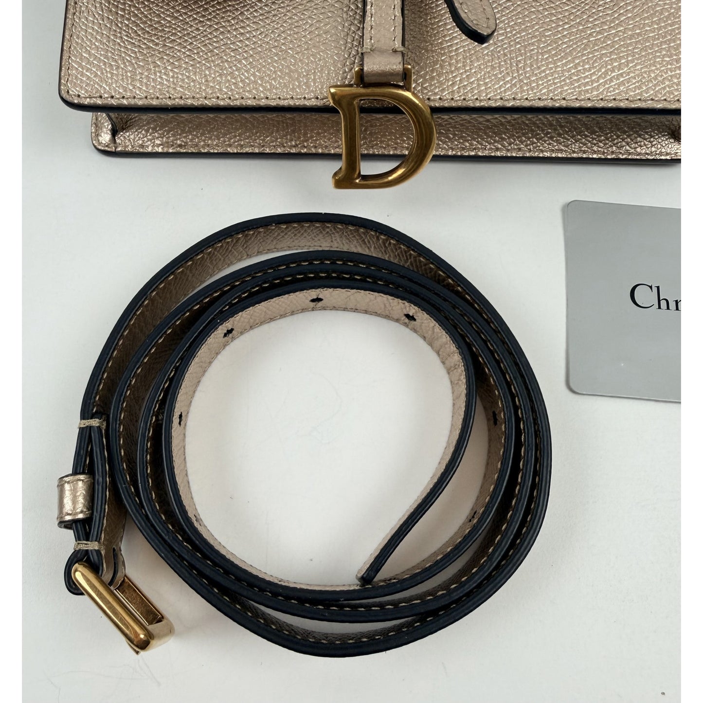 Christian Dior Metallic Grained Calfskin Saddle Belt Bag in gold
