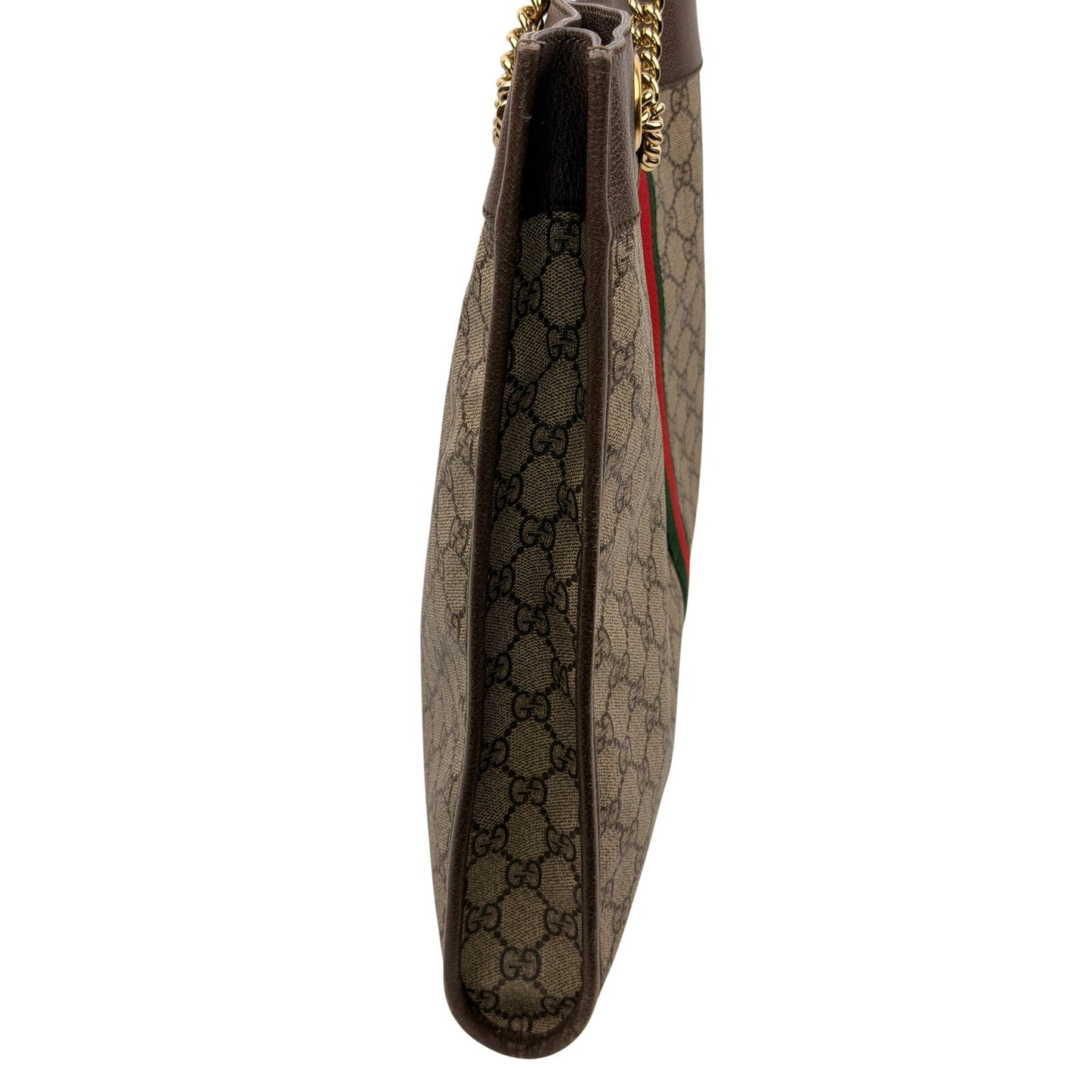 Gucci Rajah Large Tote Bag in GG Supreme canvas, featuring a tiger head detail and chain straps