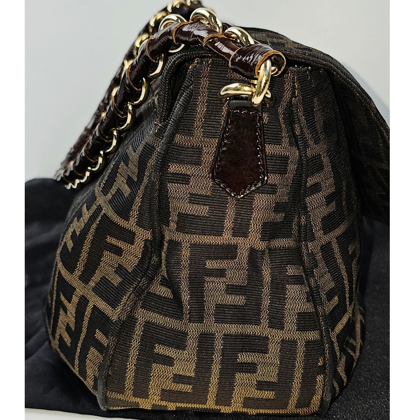 Fendi Tobacco Zucca Print Canvas Mia Flap Shoulder Bag
