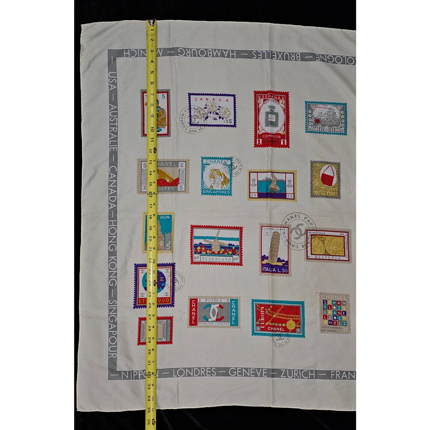 CHANEL "Stamps of the World" Silk Scarf