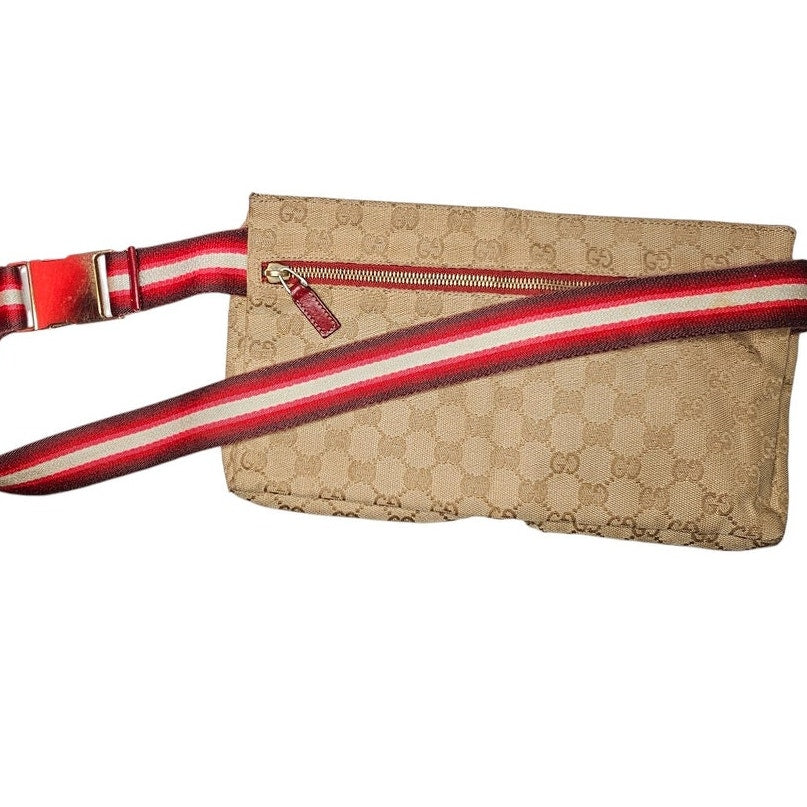 Gucci Pre-Owned GG Canvas & Leather Double Pocket Belt Bag