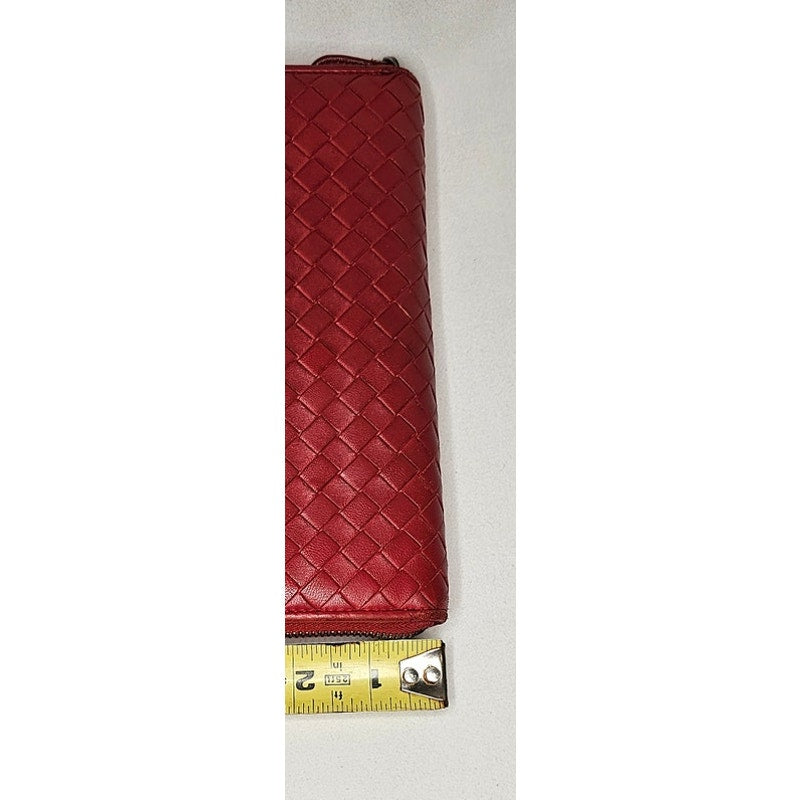 Bottega Veneta Intrecciato zip-around long wallet in red leather