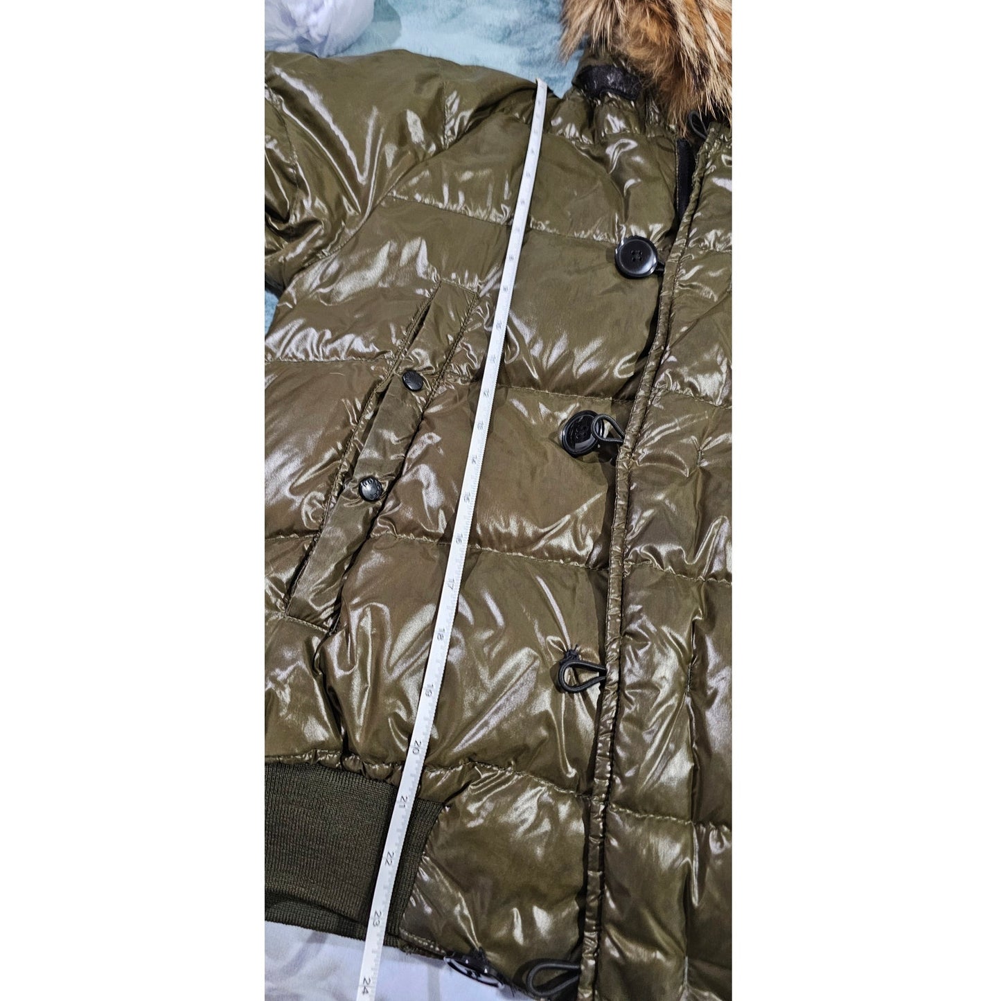 Moncler Down Hooded Jacket with Genuine Fur Olive Green