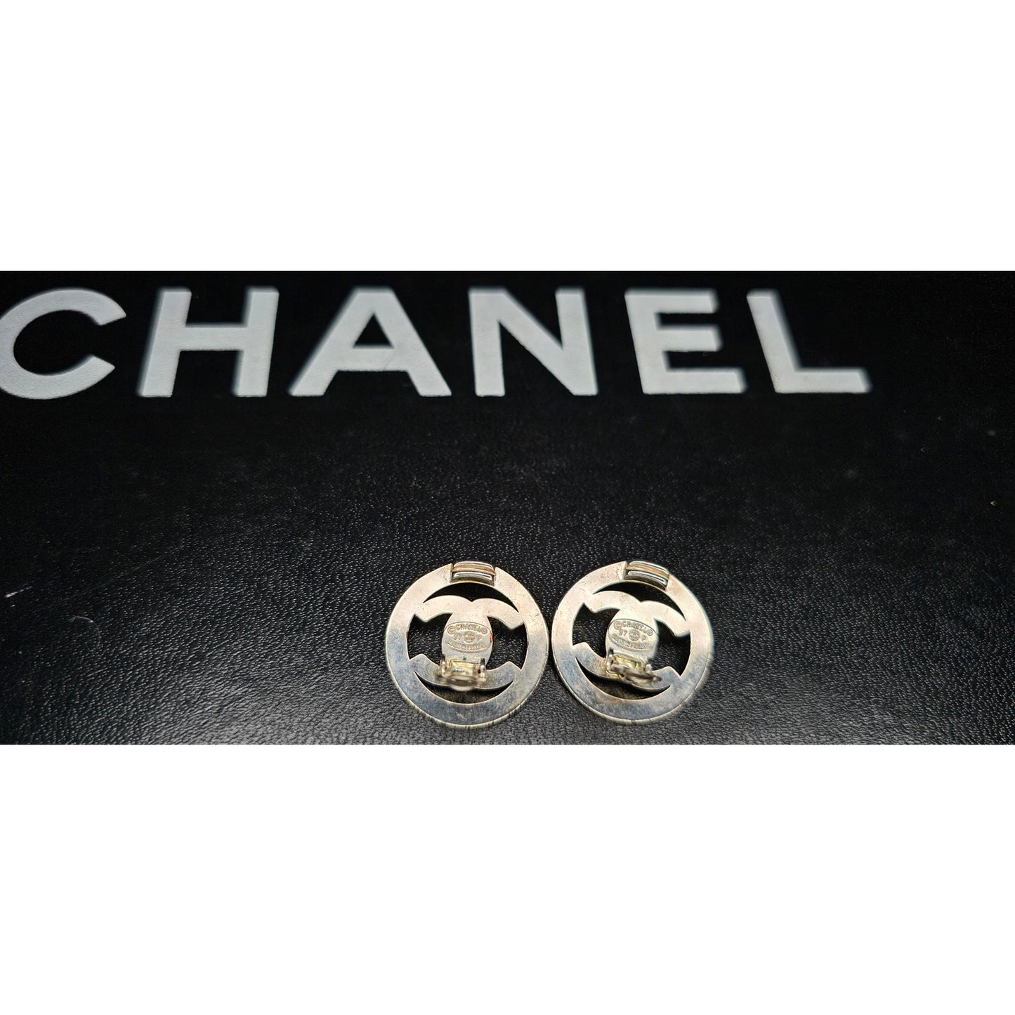 CHANEL CC Logos Turnlock Round Clip-On Earrings Silver Tone 97P
