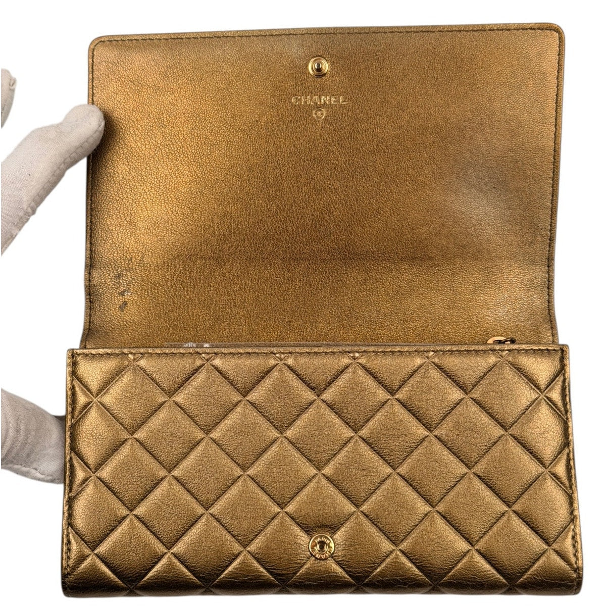 CHANEL Coco Mark Gold Matelasse Flap Wallet