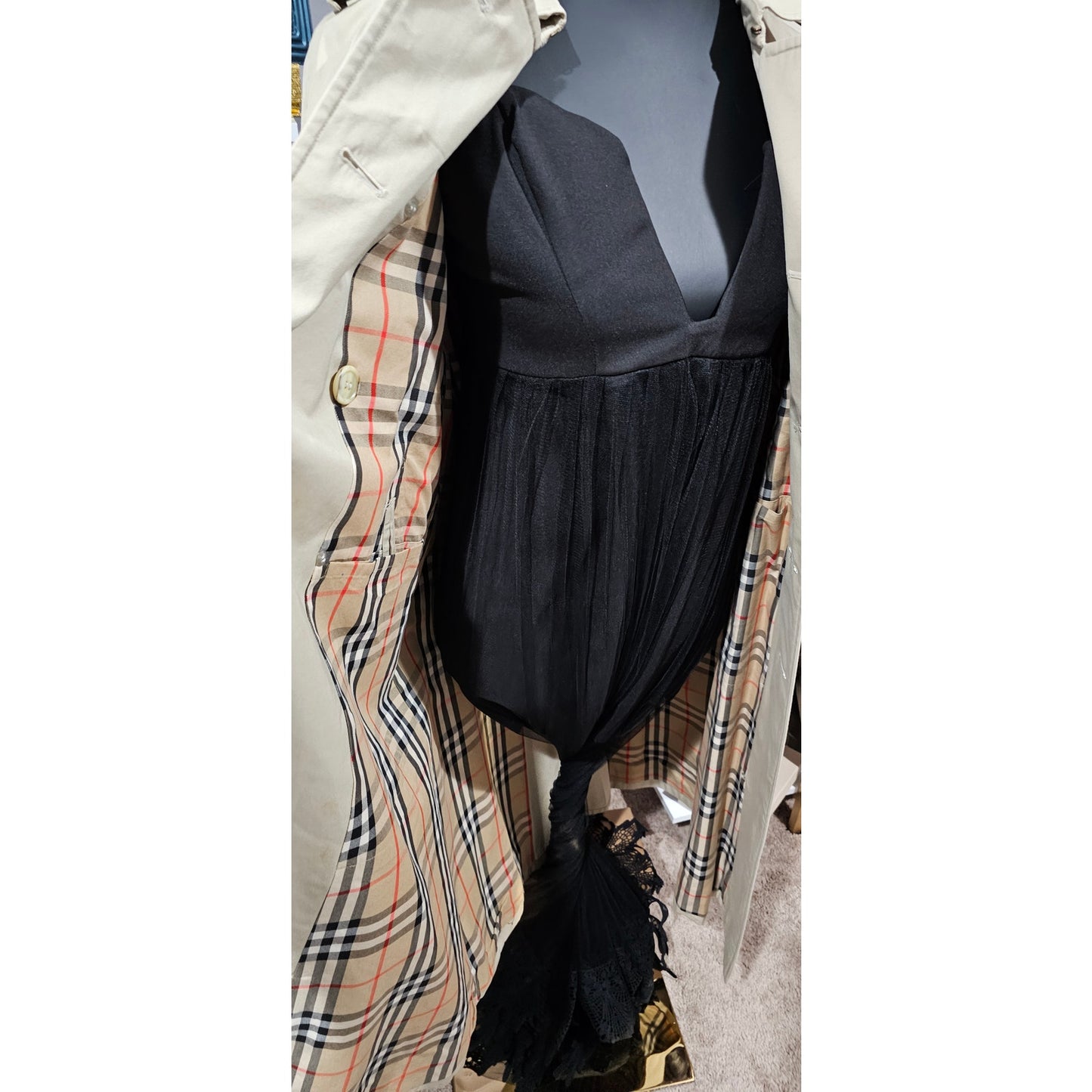 Burberry Vintage Belted Trench Coat with Nova Check Lining