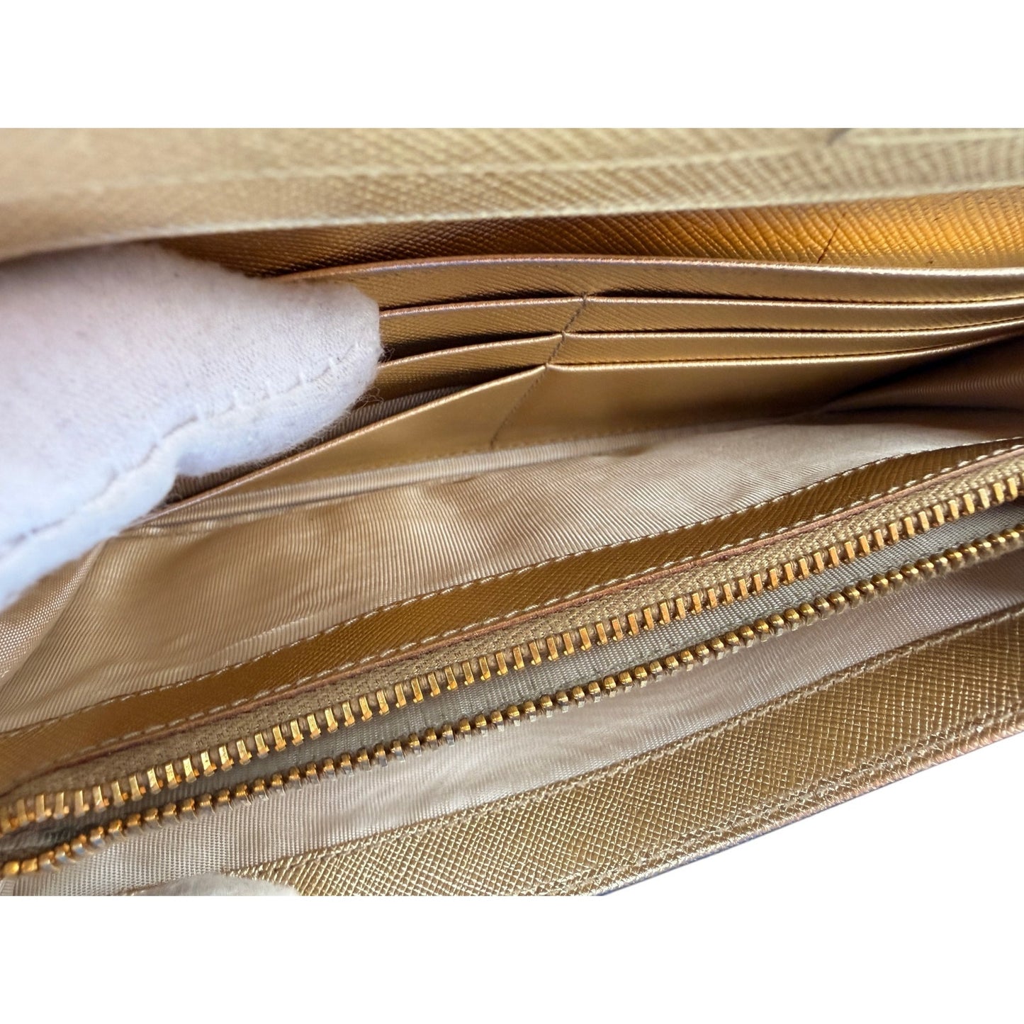 Prada Saffiano Metallic Leather Continental Wallet in gold