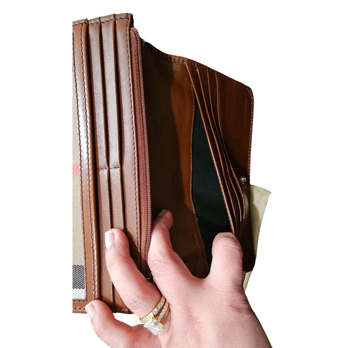 Burberry Brown/Beige House Check Fabric and Leather Leighton Continental Wallet