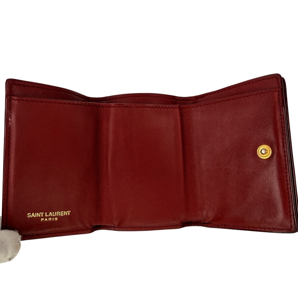 Saint Laurent Fold Pursee Tiny Compact Wallet YSL Bordeaux Leather