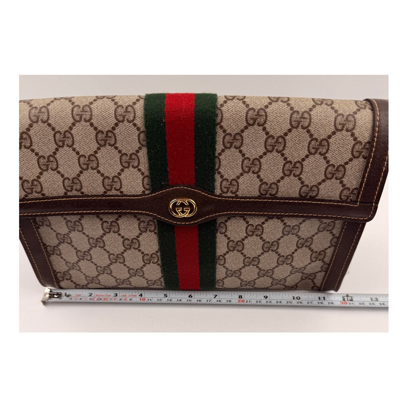 GUCCI Vintage GG Canvas Web Sherry Line Handbag Beige Red