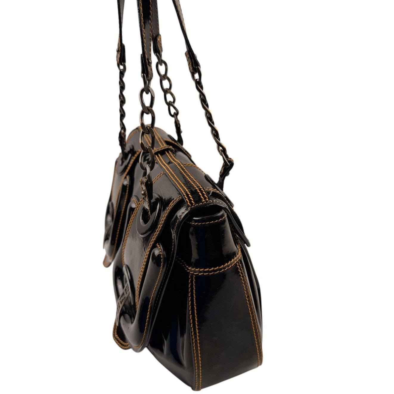 Fendi Black Patent Leather B Bag