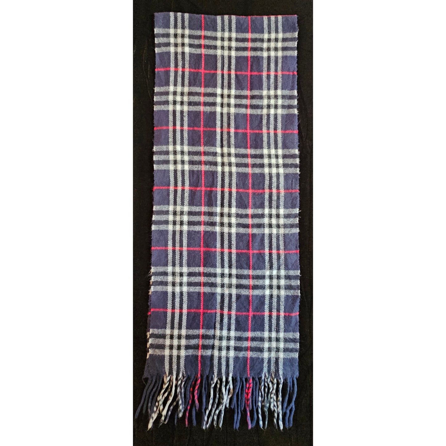 BURBERRYs of London 100% Lambswool Blue Scarf Shawl Nova Check Vintage Made In England