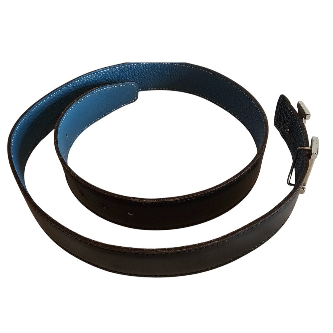 Hermès H-belt reversible black and blue jean Togo box calf leather strap