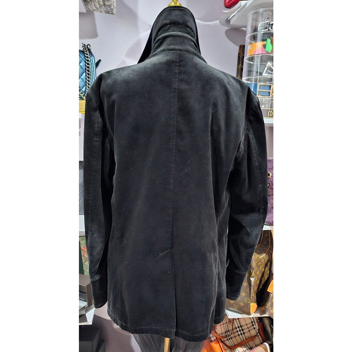 BURBERRY BLACK LABEL Velvet Napoleon Pea Coat Silver Button Men's