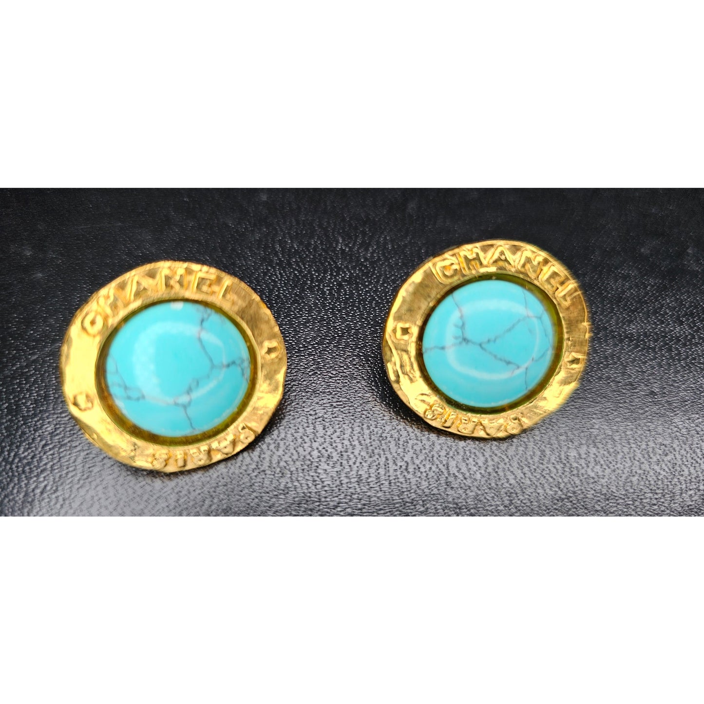 Chanel Collection 28 Turquoise Stone Gold Clip-On Earrings