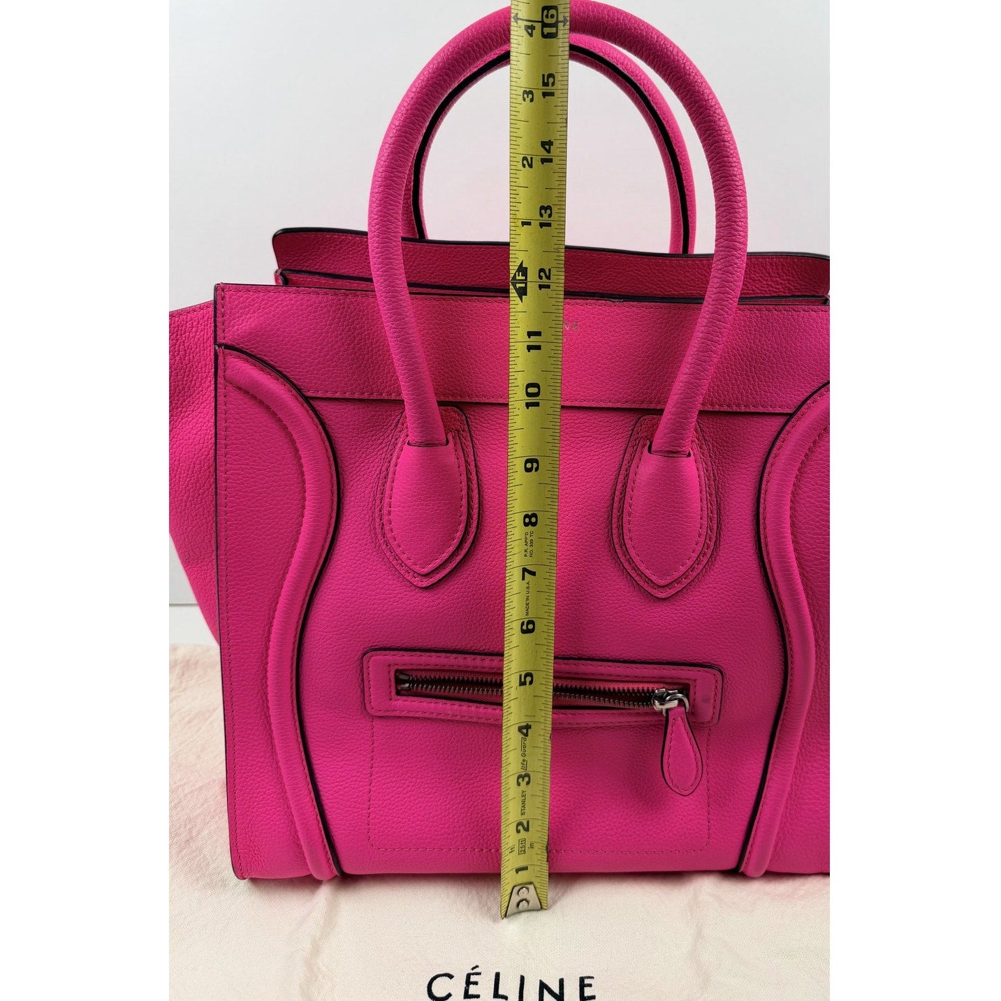 Celine Fluo Pink Drummed Leather Mini Luggage Tote Bag