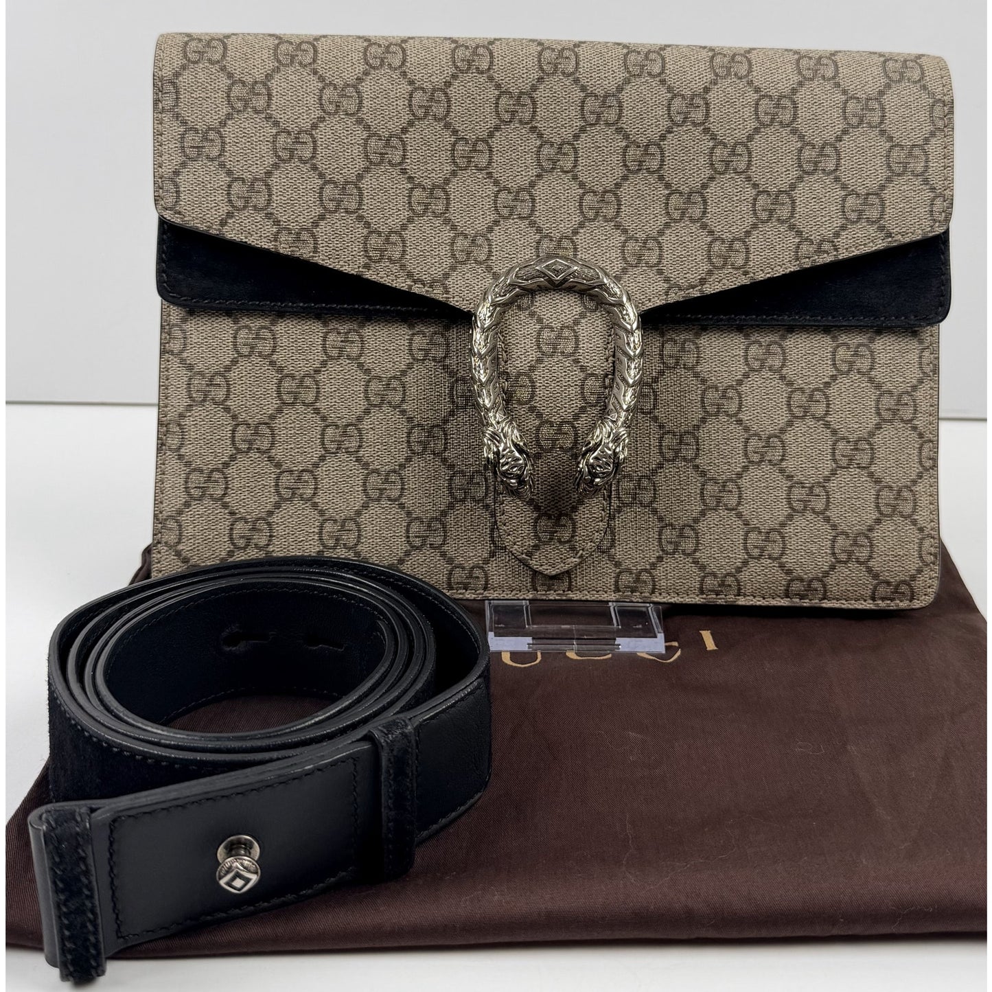 Gucci Black/Beige GG Supreme Canvas and Suede Dionysus Belt Bag/Clutch
