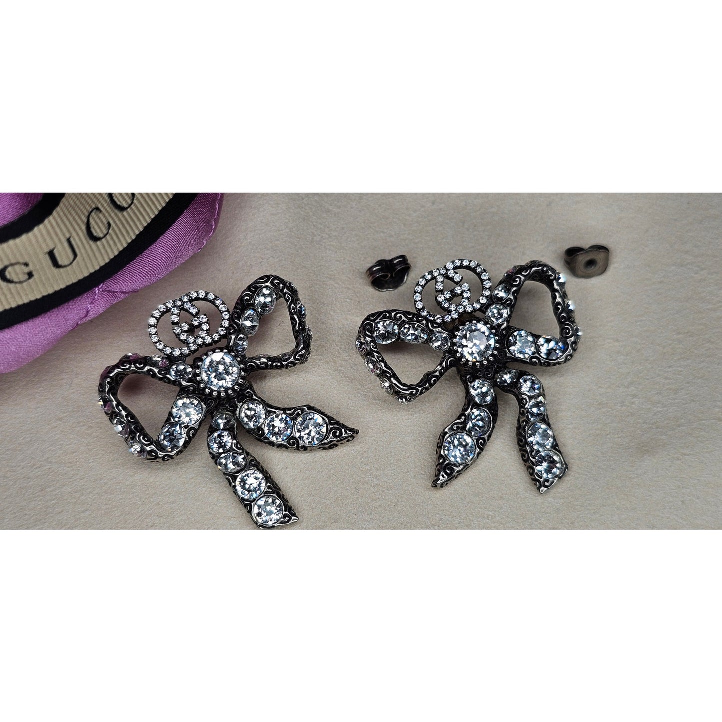 Gucci Silver Crystal Bow Earring