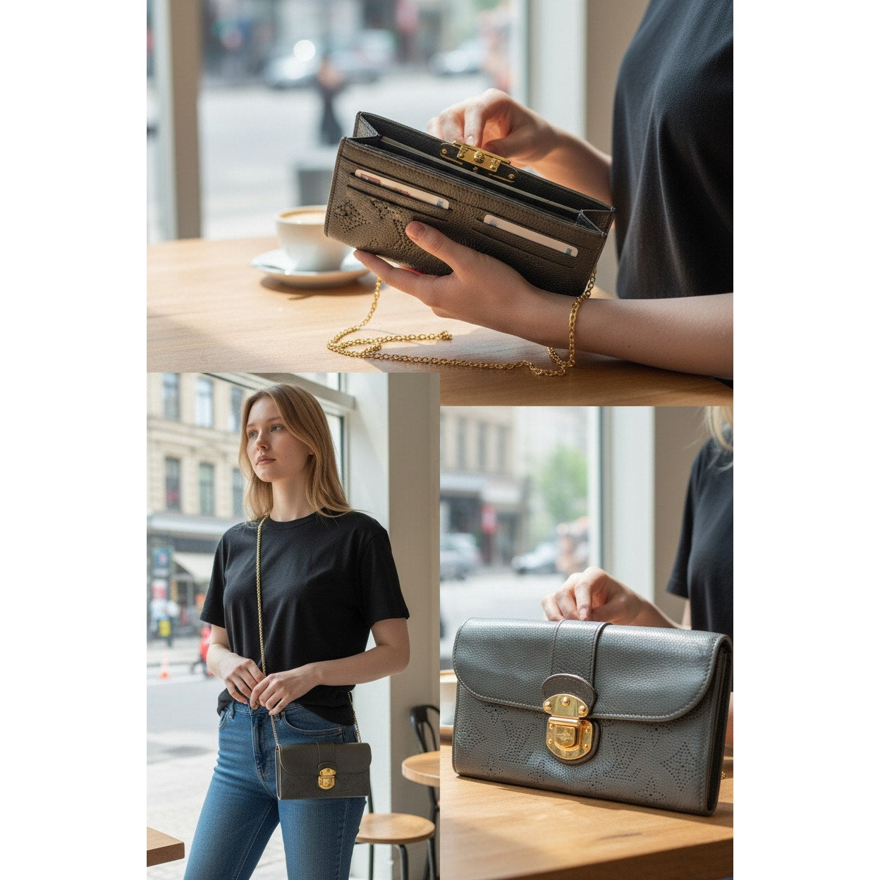 Louis Vuitton Mahina Portefeuille Amelia Black Gold Hardware Long Wallet