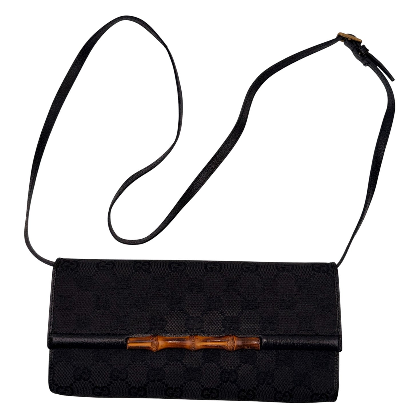 GUCCI GG Canvas Bamboo Clutch/ Shoulder Bag/ Crossbody Bag