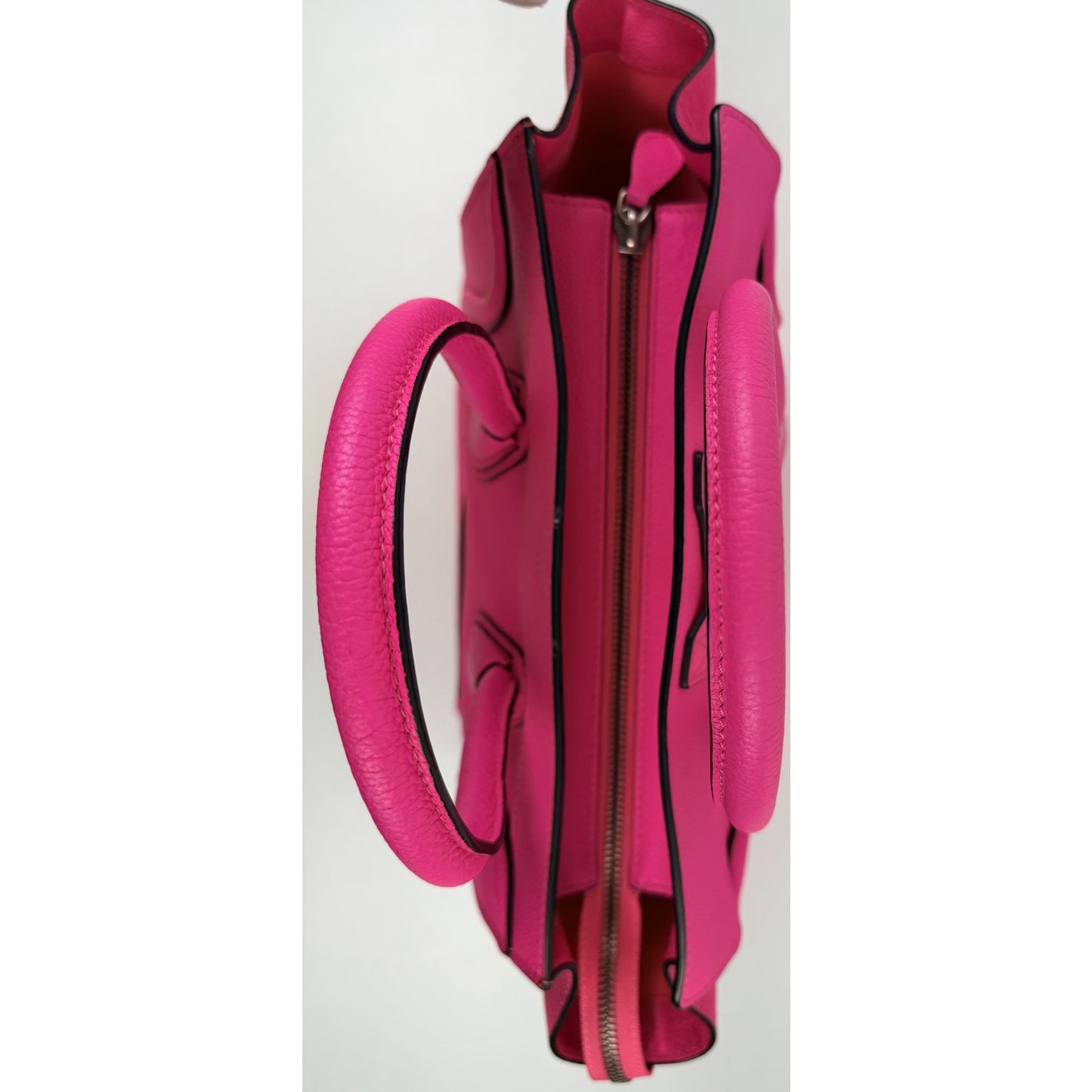 Celine Fluo Pink Drummed Leather Mini Luggage Tote Bag