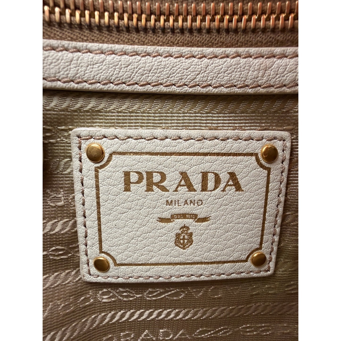 PRADA Canapa Leather Jacquard Crossbody Bag Beige White