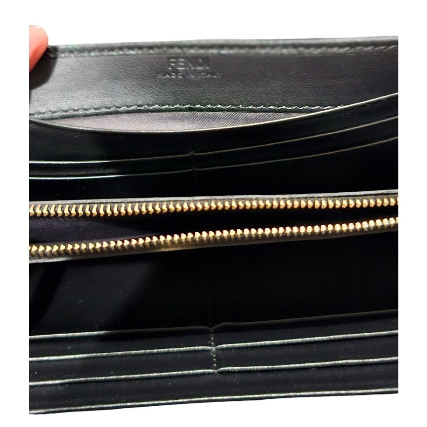 F is Fendi Continental Wallet on Chain Zucca Embossed Leather