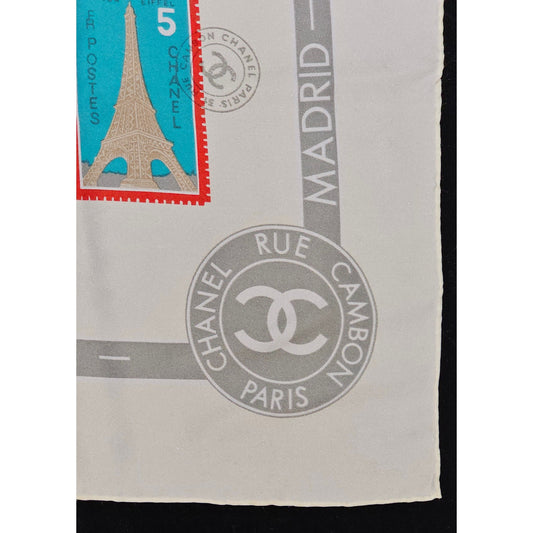 CHANEL "Stamps of the World" Silk Scarf