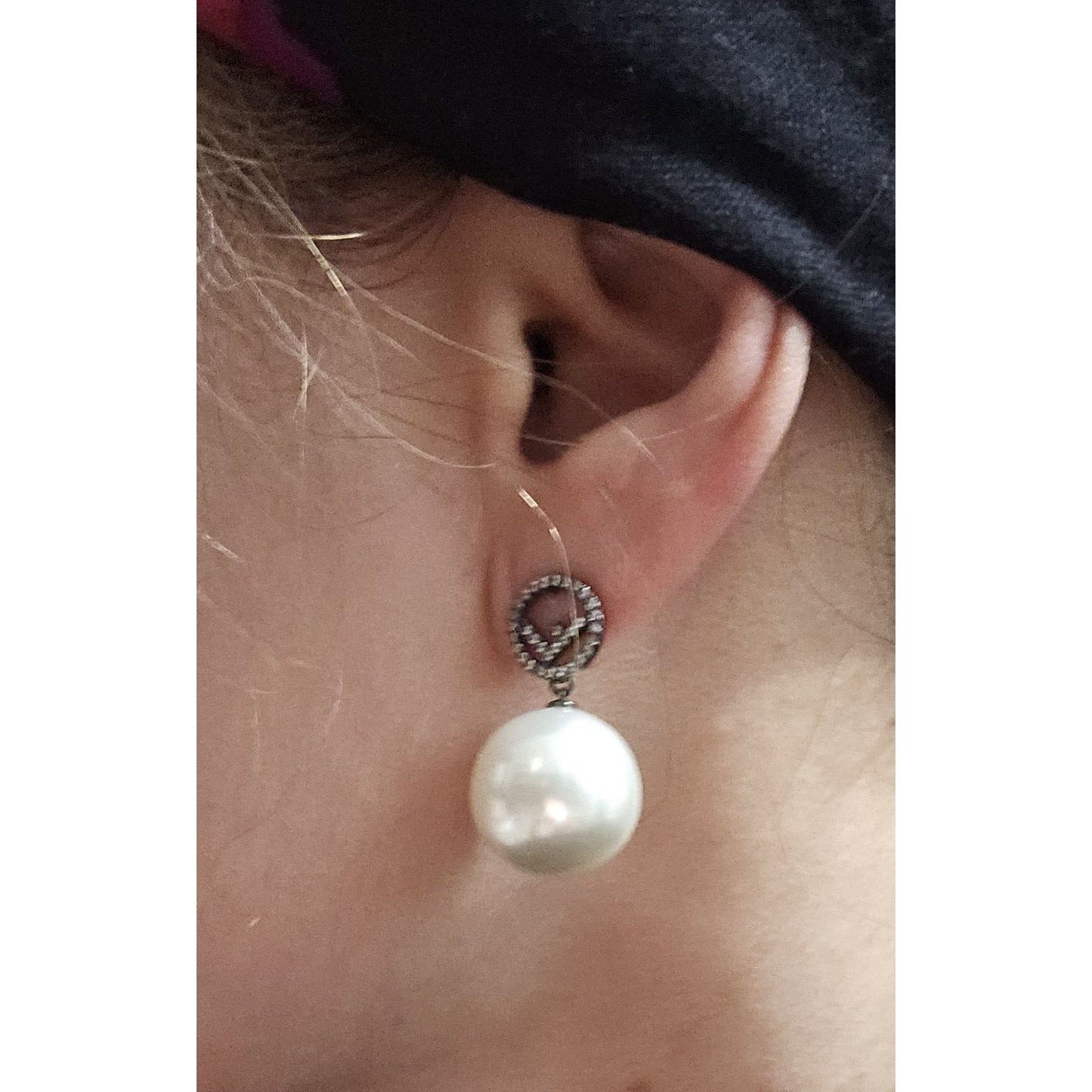 Fendi Gun Metal Rhinestone Pearl Logo Earrings